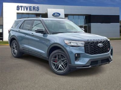 2026 Ford Explorer ST in Vapor Blue Metallic — front three-quarter view