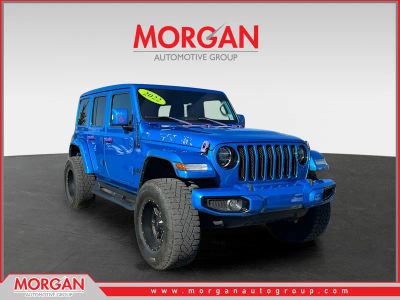 2022 Jeep Wrangler Unlimited Sahara High Altitude in Blue — front three-quarter view