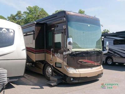 2017 Tiffin Motorhomes Allegro Bus in brown — front three-quarter view