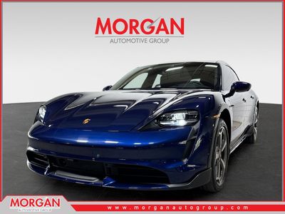 2022 Porsche Taycan Turbo S in Gentian Blue Metallic — front three-quarter view