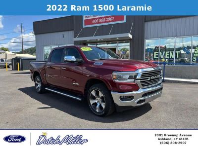 2022 RAM 1500 Laramie in Delmonico Red Pearlcoat — front three-quarter view