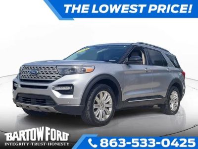 2022 Ford Explorer Limited HYBRID in Iconic Silver Metallic — front three-quarter view