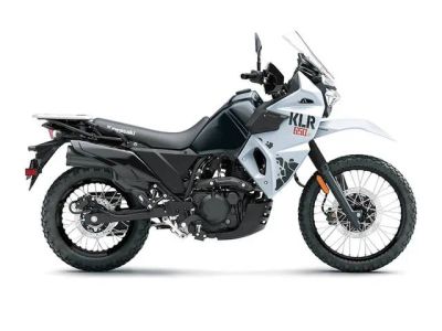 2025 Kawasaki KLR®650 S Pearl Crystal White/Metallic Carbon Gray — front three-quarter view