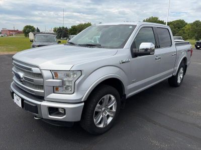 2015 Ford F-150 SUPERCREW PLATINUM in Ingot Silver Metallic — front three-quarter view