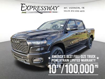 2026 RAM 1500 Big Horn 4x4 Crew Cab 5'7 Box in Diamond Black Crystal Pearl-Coat Exterior Paint — front three-quarter view