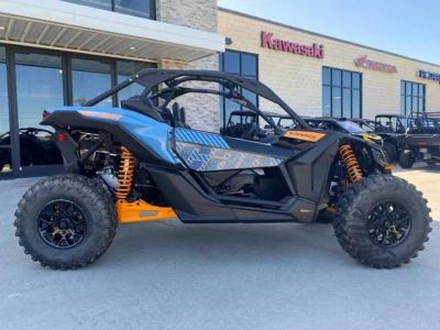 2026 Can-Am® Maverick X3 DS Turbo Scandi Blue &amp; Orange Crush — front three-quarter view