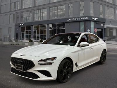 2023 Genesis G70 2.0T Sport Prestige in Verbier White — front three-quarter view