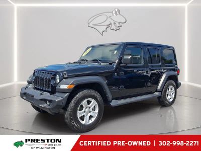 2022 Jeep Wrangler Unlimited Sport S in Black Clearcoat — front three-quarter view