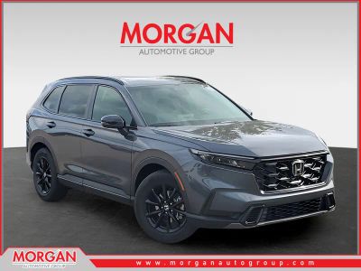 2026 Honda CR-V Hybrid Sport in Meteorite Gray Metallic — front three-quarter view