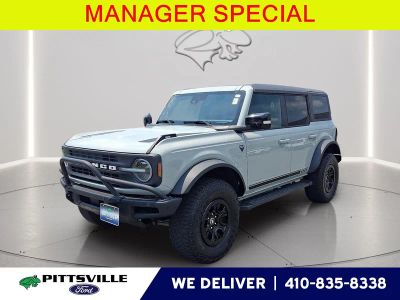 2021 Ford Bronco First Edition Advanced in Cactus Gray — front three-quarter view