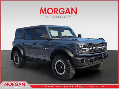 2023 Ford Bronco Badlands in Azure Gray Metallic Tri-Coat — front three-quarter view