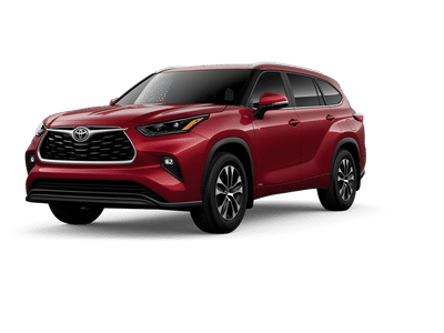 2026 Toyota Highlander Hybrid XLE in Ruby Flare Pearl 1 — front three-quarter view