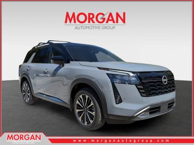 2026 Nissan Pathfinder Platinum in Gray — front three-quarter view