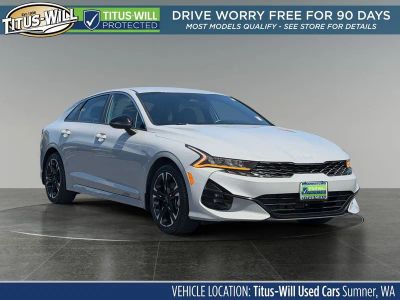 2022 Kia K5 GT-Line in Gray — front three-quarter view