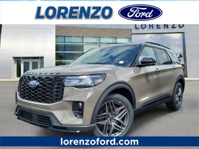 2026 Ford Explorer ST-Line in Marsh Gray — front three-quarter view