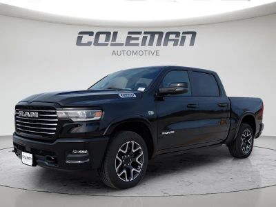 2026 RAM 1500 Laramie in Diamond Black Crystal Pearl-Coat Exterior Paint — front three-quarter view