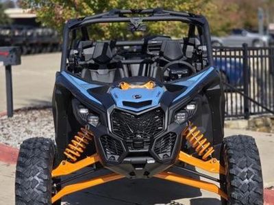 2026 Can-Am Maverick X3 MAX RS Turbo Scandi Blue & Orange Crush — rear three-quarter view