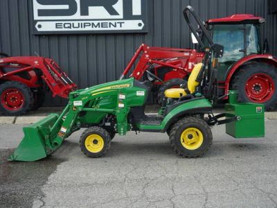 2022 John Deere 1025R, w/ Rear weight block — front three-quarter view