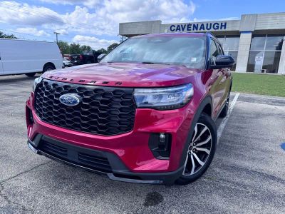 2025 Ford Explorer ST-Line in Red Metallic — front three-quarter view