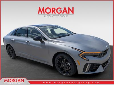 2026 Kia K5 GT-Line in Steel Matte Gray — front three-quarter view