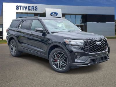 2026 Ford Explorer ST in Agate Black Metallic — front three-quarter view