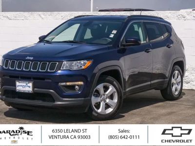 2021 Jeep Compass Latitude in Jazz Blue Pearlco — front three-quarter view