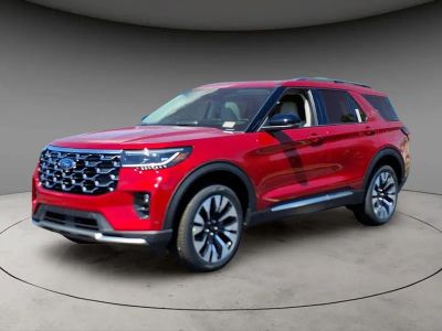 2026 Ford Explorer Platinum in Red Metallic — front three-quarter view