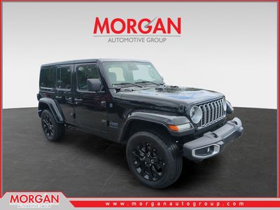 2025 Jeep Wrangler Sahara 4xe in Black — front three-quarter view