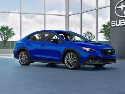 2026 Subaru WRX tS in Wr Blue Pearl — front three-quarter view