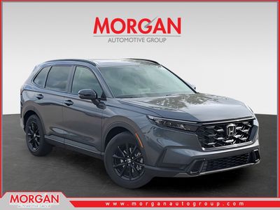 2026 Honda CR-V Hybrid Sport in Meteorite Gray Metallic — front three-quarter view