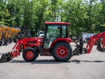 2025 TYM T4058PC Powershuttle 58 HP Tractor with Cab, Quick Attach Loader &amp; Backhoe — front three-quarter view