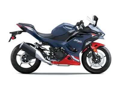 2026 Kawasaki Ninja® 500 ABS Metallic Matte Twilight Blue — front three-quarter view