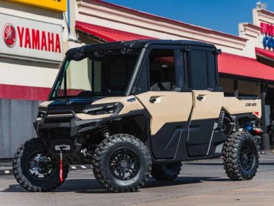 2026 Can-Am® Defender MAX Limited HD11 Desert Tan &amp; Carbon Black — front three-quarter view