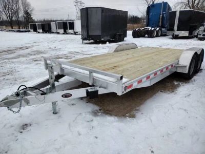 2027 Mid Michigan Trailers 18' Aluminum Car Hauler, Slide out Rear Ramps — front three-quarter view