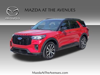 2025 Ford Explorer ST-Line in Red — front three-quarter view