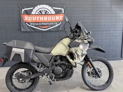2026 Kawasaki KLR®650 Adventure ABS Cypher Camo Beige — front three-quarter view