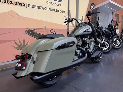 2025 Indian Motorcycle Springfield Dark Horse Moss Green Smoke — rear three-quarter view