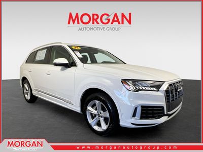 2024 Audi Q7 45 Premium Plus in Carrara White — front three-quarter view