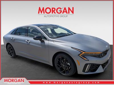 2026 Kia K5 GT-Line in Steel Matte Gray — front three-quarter view