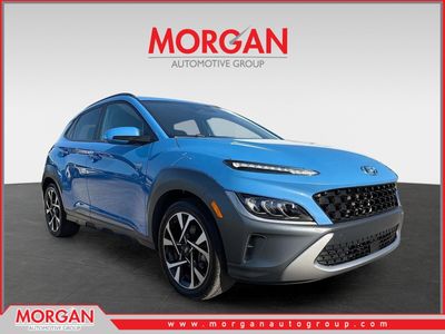 2022 Hyundai Kona Limited in Blue Wave — front three-quarter view