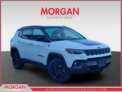2024 Jeep Compass Trailhawk in White — front three-quarter view
