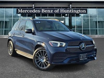 2022 Mercedes-Benz GLE 350 in Lunar Blue Metallic — front three-quarter view