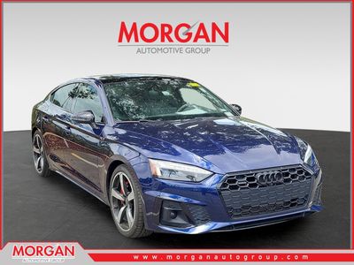 2022 Audi A5 Sportback S line Premium Plus in Blue — front three-quarter view