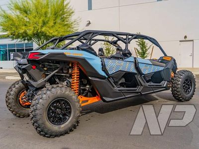 2026 Can-Am Maverick X3 MAX DS Turbo RR Scandi Blue & Orange Crush — rear three-quarter view