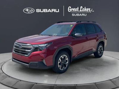 2026 Subaru FORESTER Premium in Crimson Red Pearl — front three-quarter view