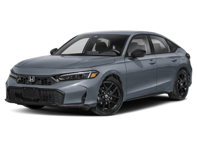 2026 Honda Civic Hatchback Sport in Boost Blue Pearl — front three-quarter view