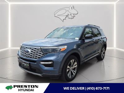 2020 Ford Explorer Platinum in Blue — front three-quarter view