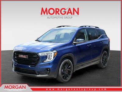 2023 GMC Terrain SLT in Marine Metallic — front three-quarter view