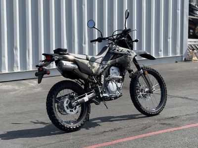 2026 Kawasaki KLX300 Cypher Camo Beige — rear three-quarter view