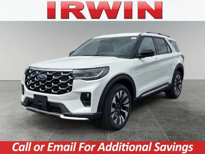 2026 Ford Explorer Platinum in White — front three-quarter view